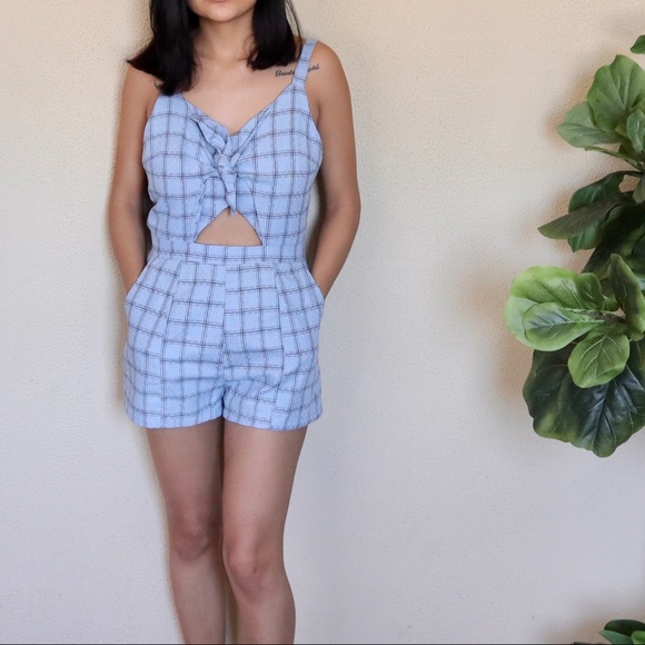 Checkered Blue Romper - Picture 2 of 3